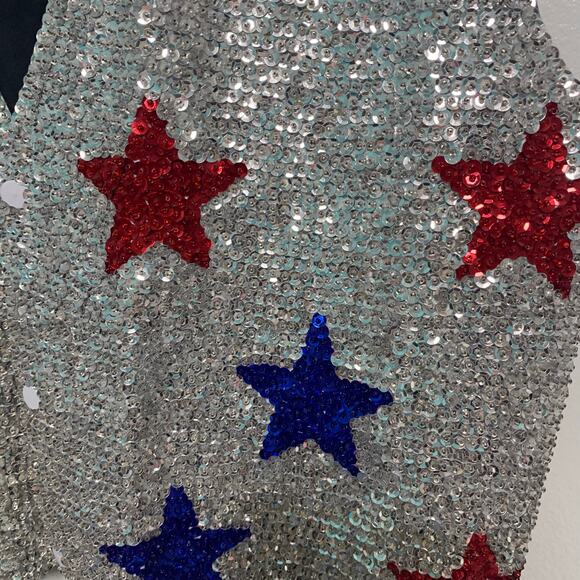 Fashion Fantasy Vintage Sequin Americana USA Western Stars Vest Size Medium - Picture 3 of 4